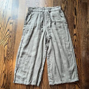 Anthropology Cloth & Stone Gray /Green Linen Wide Leg Crop Pants (M)